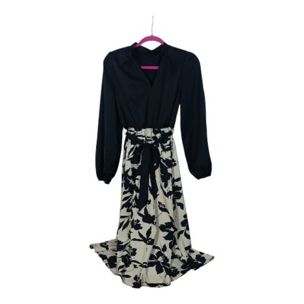 Cupshe Dress Womens Size S Dress Black And Beige Floral Swimsuit Coverup Beach